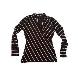 White House Black Market Striped Wrap‎ Top XS Black White Red Long Sleeve